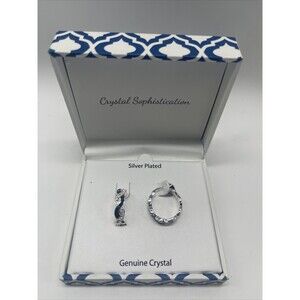 Crystal Sophistication Navy Blue & Clear Crystal Hoop Earrings New